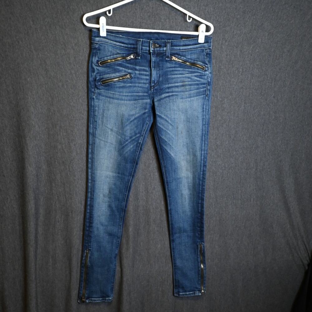 Rag & Bone New York Women's 29 (29x27) Triple Zip Moto Jeans Oil Stain Distress